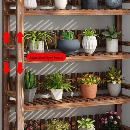 Miniatura 5 de Soporte de madera para plantas de 4 niveles, fácil de montar, estante de madera multifuncional para plantas, soporte de madera para múltiples