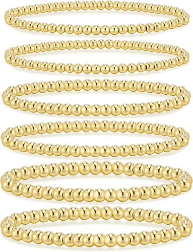 Miniatura 12 de adoyi - Pulseras de oro para mujer, impermeables, con cuentas de bolas chapadas en oro de 14K, pulseras ajustables apilables para regalos