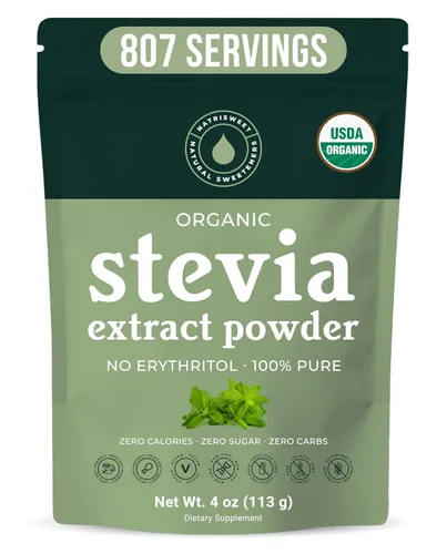 Polvo de stevia orgánico, edulcorante de stevia 100% puro, 4 onzas, alternativa de azúcar de bajo índice glucémico, edulcorante en polvo para