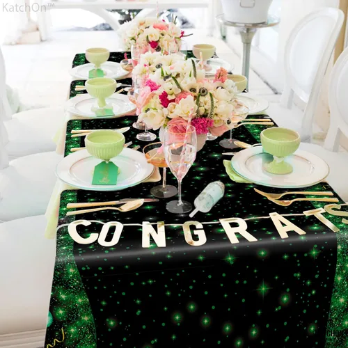 Miniatura 4 de KatchOn, Manteles de graduación verdes y negros, extra grandes de 108 x 54 pulgadas, paquete de 3 Decoraciones de graduación verde y negro 2026