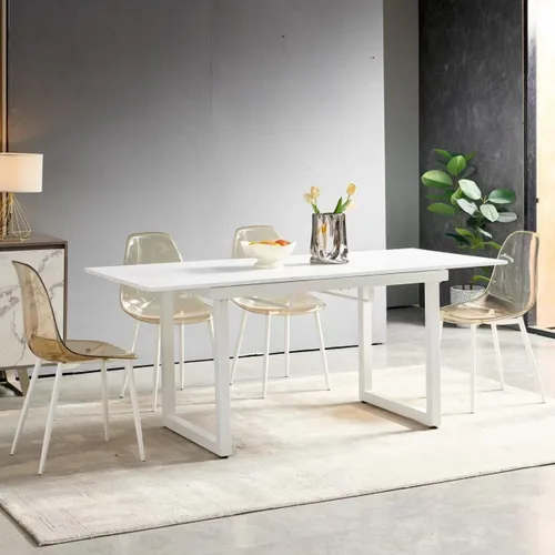 Miniatura 7 de Juego de 4 sillas de comedor amarillas transparentes, asiento moderno minimalista de plástico PP transparente con patas de metal para cocina y sala