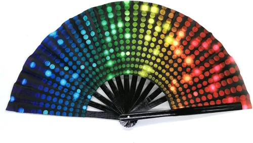 Miniatura 13 de Ventilador plegable que brilla con rayos UV, ventilador de mano de bambú para verano, decoración de mariposa, baile, fiesta, boda, club nocturno