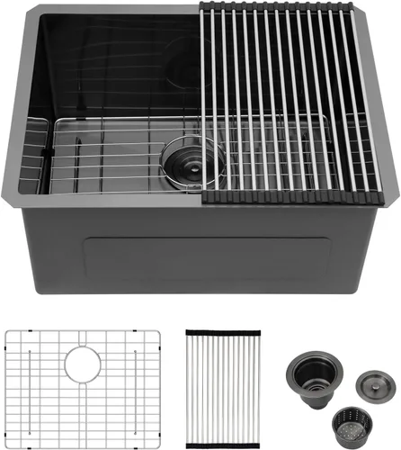 Miniatura 26 de Fregadero de Lavandería Empotrado de 21 Pulgadas, Utilitario, Calibre 16, Acero Inoxidable, Tazón Individual de 12 Pulgadas de Profundidad, Bajo