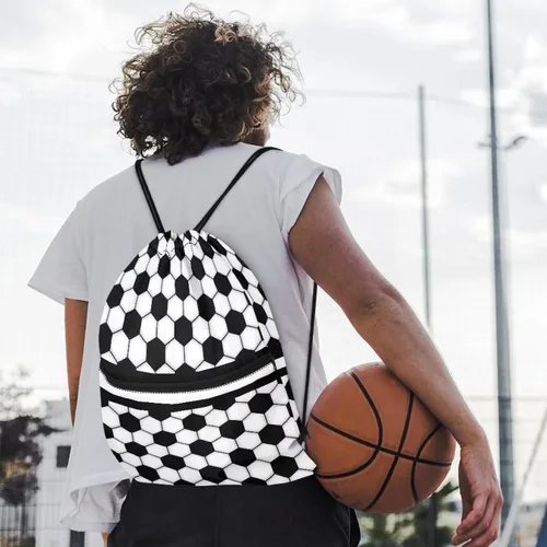 Miniatura 11 de Mochila con cordón para hombres y mujeres, bolsa de cordón para niños y niñas, con compartimento con cremallera, Fútbol, Classic