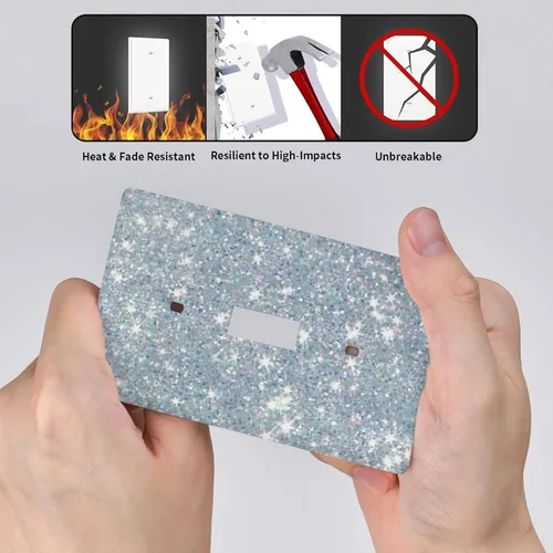 Miniatura 3 de Cubierta de Interruptor de Luz con Brillo Plateado para Placa de Pared, Cubiertas de Interruptor de Palanca Individual Bling, Cubiertas de Placa