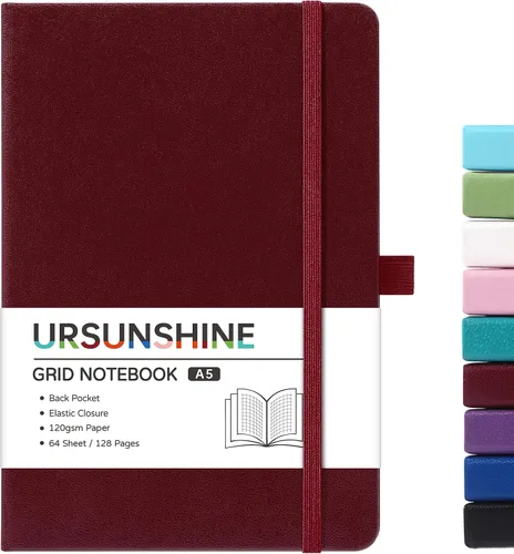 Miniatura 63 de Cuaderno punteado, diario, 5.3 x 8.26 pulgadas, tapa dura, prémium, papel grueso, doble espiral, bandas, cuero negro sintético, lazo para bolígrafo