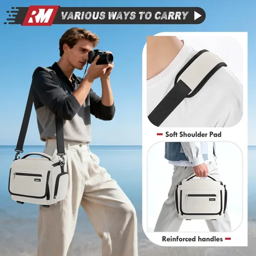 Miniatura 6 de RAINSMORE - Bolsa para cámara, estuche para cámara SLR/DSLR/sin espejo con divisor, soporte para trípode, bolsa cruzada impermeable digital