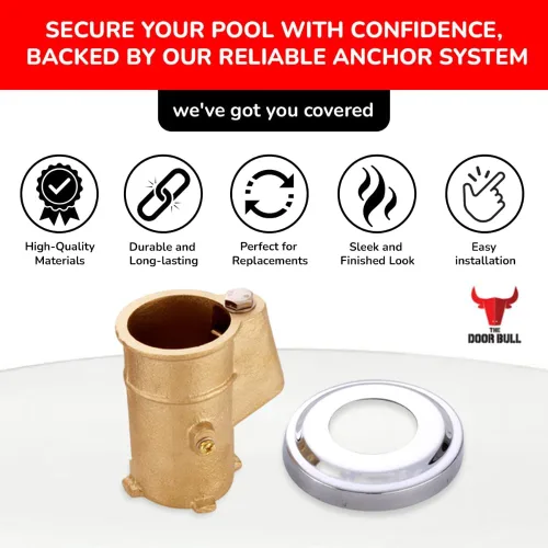Miniatura 4 de Juego de anclaje y escudo de riel de piscina de latón – Paquete de 2 anclajes enterrados con profundidad de 4 pulgadas – Se adapta a tubos