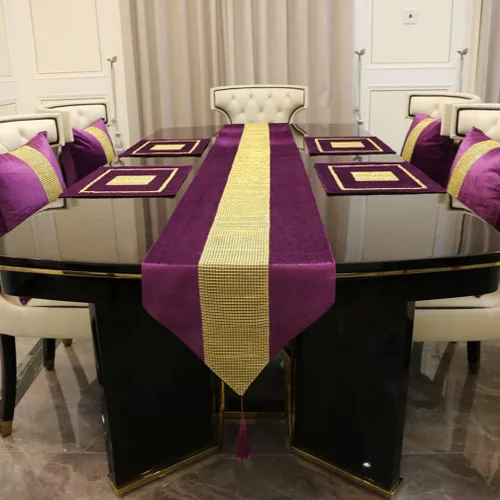 Miniatura 10 de Juego de 2 manteles individuales de Navidad, manteles individuales para mesa de comedor, lentejuelas doradas, diamantes de imitación, color negro