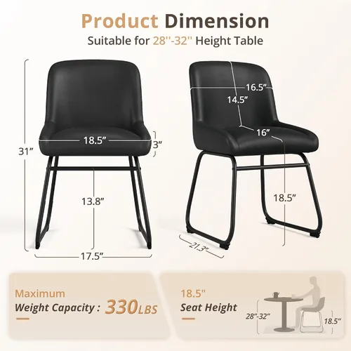 Miniatura 2 de LUE BONA Juego de 4 cómodas sillas de comedor, modernas sillas de cocina tapizadas con respaldo acolchado y patas de metal gruesas para comedor