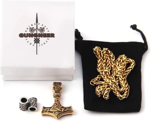 Miniatura 6 de Gungneer Thor Hammer Pendant Mjolnir Necklace 18K Gold Plated Stainless Steel Norse Viking Jewelry for Men Women