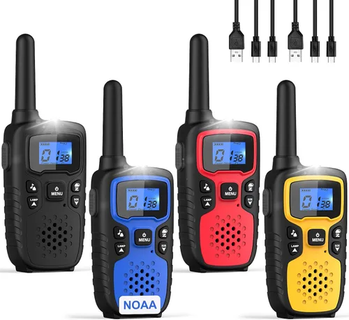 Walkie Talkies Wishouse para adultos de largo alcance - recargables, 4 paquetes de radios de 2 vías, accesorios para senderismo, equipo de