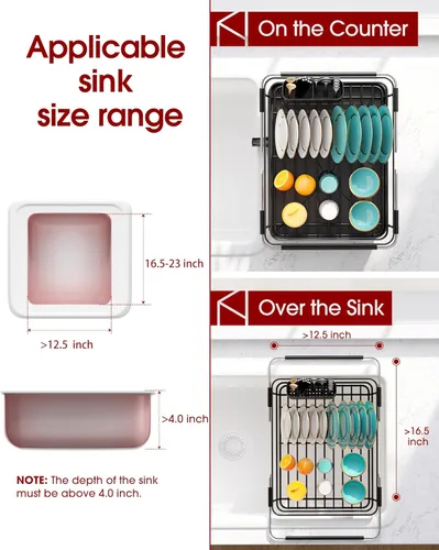 Miniatura 5 de Sakugi - Estante extensible para secar platos sobre el fregadero con escurridor de platos, organización del fregadero y elementos esenciales