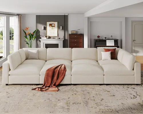 Miniatura 40 de VANOMi Sofá modular, cómodo sofá con marco de madera maciza de 3 asientos, sofá moderno certificado FSC para sala de estar, beige