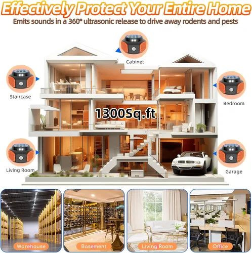 Miniatura 6 de Repelente ultrasónico para ratones, enchufe para control de plagas en interiores para roedores, ratas, ardillas, murciélagos, cucarachas, arañas