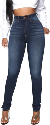Miniatura 58 de KUNMI - Pantalones de mezclilla clásicos de cintura alta para mujer, elásticos, con efecto de levantamiento de glúteos, ajustados