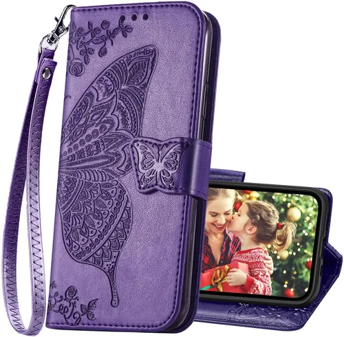 Miniatura 9 de Funda tipo cartera para iPhone 13 para mujeres, diseño plegable tipo folio con mariposa en relieve, cuero PU con soporte, ranuras para tarjetas