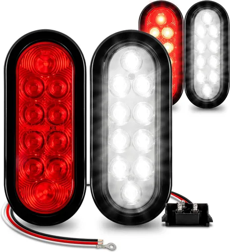 Miniatura 14 de Juego de luces traseras LED ovaladas para remolque de 6.0 in, 2 color ámbar y 2 color rojo 4 Rojo + 2 Blanco