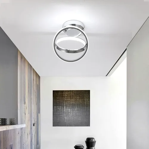 Miniatura 5 de CANEOE Lámparas de techo LED modernas, lámparas de pasillo redondas creativas de 30W con acabado cromado, lámpara de 6000K cerca del techo