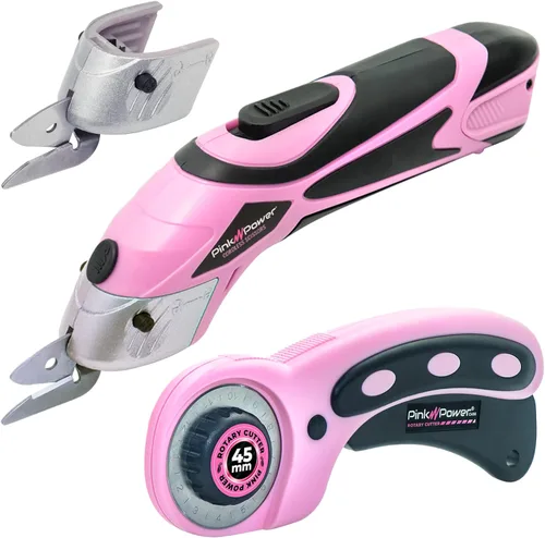 Pink Power - Tijeras eléctricas de tela para manualidades, costura, cartón, alfombra y scrapbooking - Herramienta de corte de alta resistencia, Rosa