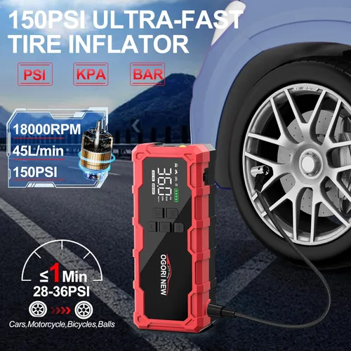 Miniatura 4 de Arrancador de 8000A con compresor de aire, 26800mAh 150PSI arrancador portátil de batería de automóvil (toda gasolina/16L diésel), 12V Supersafe