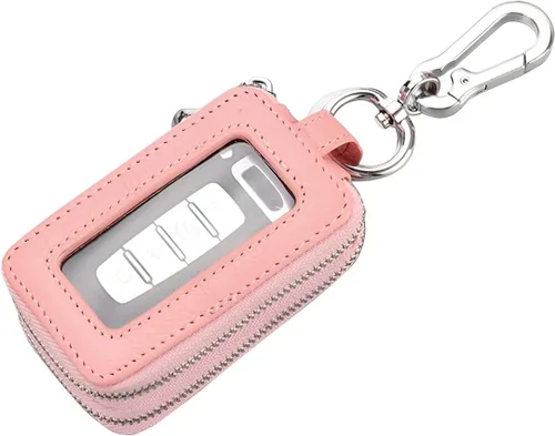Miniatura 10 de BELOMI Funda para llave de coche, llavero de cuero genuino con cuerda y cierre de cremallera, funda protectora para llaves para hombres y mujeres