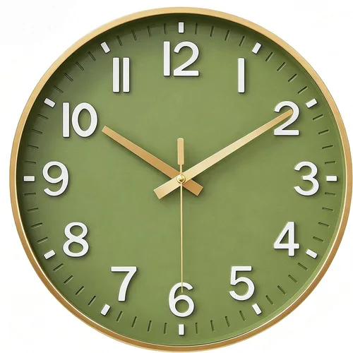HZDHCLH Reloj de pared con pilas, reloj de pared dorado verde, reloj de pared de 8 pulgadas, silencioso, sin tictac, números 3D modernos para Verde