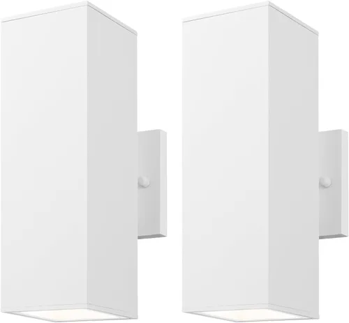 Miniatura 13 de mirrea Moderna luz de porche al aire libre en 2 luces con tubo rectangular de aluminio y cubierta de vidrio templado, aplique de pared impermeable