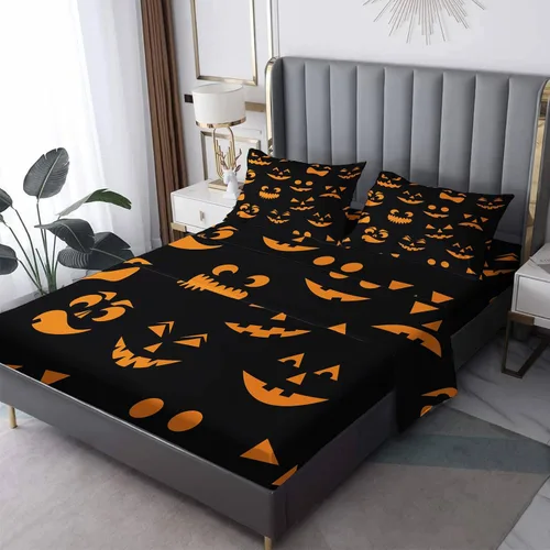 Miniatura 14 de Sábanas de Halloween tamaño Queen – Juego de sábanas espeluznantes de la parca para niños y niñas, juego de sábanas espeluznantes, microfibra suave
