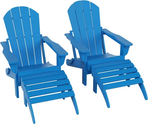 Miniatura 39 de WestinTrends Reposapiés otomano Adirondack para patio al aire libre, taburete de madera de polietileno para todo tipo de clima, ampliamente Azul