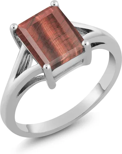 Miniatura 91 de Gem Stone King Anillo de compromiso solitario con diseño clásico de vástago dividido para mujer, plata de ley 925, piedra natal de piedra preciosa