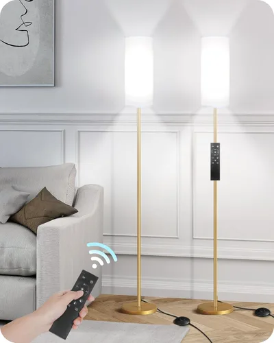 Miniatura 13 de Lámpara de pie regulable para sala de estar con control remoto e interruptor de pie, lámpara de pie de esquina, lámpara alta de pie moderna, Blanco