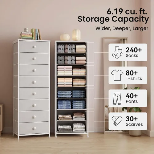 Miniatura 4 de Crestlive Products Cómoda alta, torre de almacenamiento Fabirc de 8 cajones, cajoneras - Unidad organizadora vertical para dormitorio, pasillo