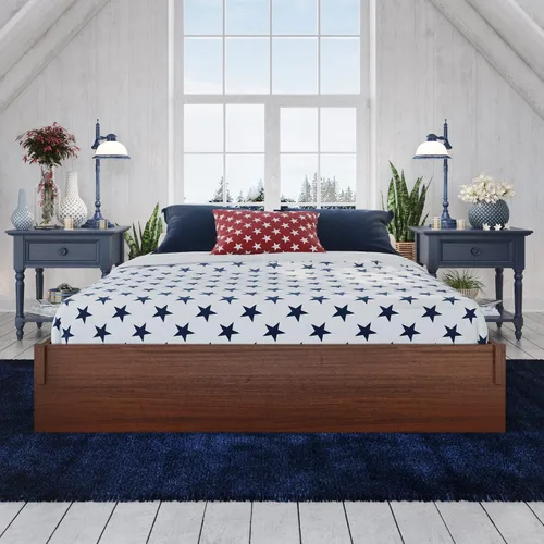 Miniatura 10 de Decoro Liberty - Cama de plataforma de madera, acabado de nogal, tamaño Queen