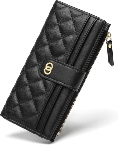 RNIEGA Cartera para mujer delgada con bloqueo RFID, cartera plegable de cuero para tarjetas de crédito para mujer, cartera con cremallera y bolsillo