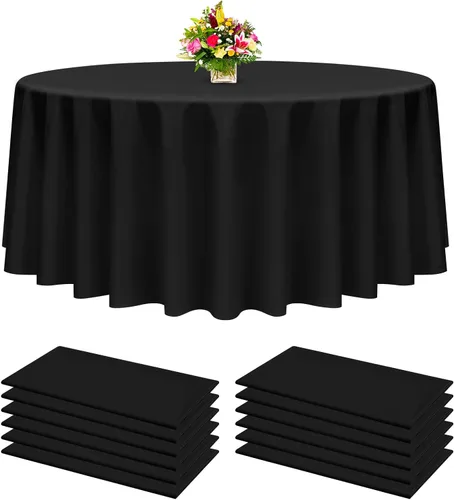 YMHPRIDE Paquete de 12 manteles de plástico desechables, manteles desechables negros de 60 pulgadas para mesas redondas, manteles de plástico