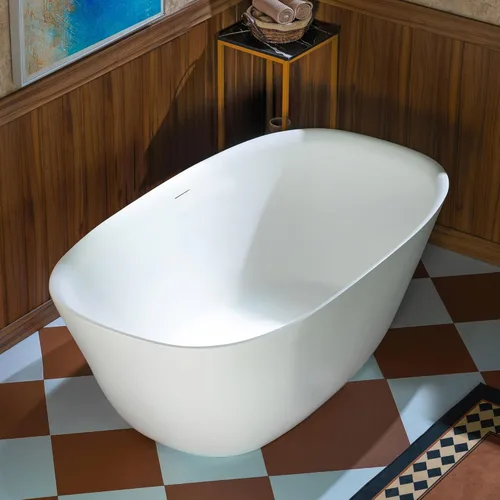 Miniatura 14 de WOODBRIDGE Bañera independiente de 55 pulgadas x 31.5 pulgadas de resina de piedra de lujo y superficie sólida contemporánea en blanco mate