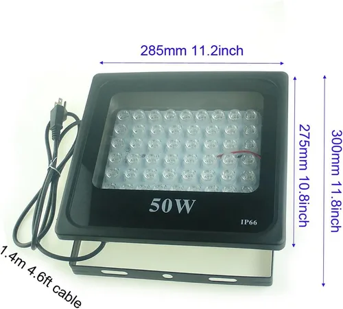 Miniatura 6 de QUANS Luz LED ultravioleta ultravioleta de 50 W para curar pegamento, luz negra, pesca, acuario, brilla en la oscuridad, efectos especiales, enchufe