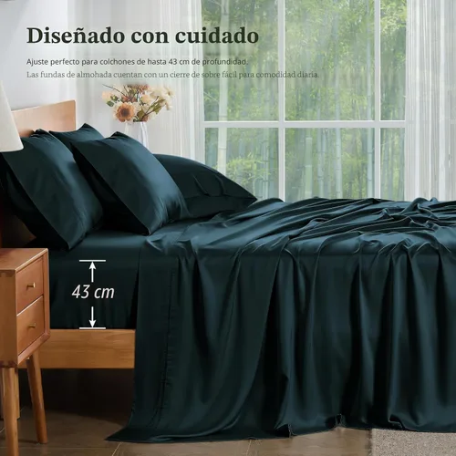Miniatura 6 de Juego de sábanas tamaño King, sábanas de viscosa de bambú para cama, juego de 4 piezas, 100% viscosa derivada de bambú, lujo sedoso y refrescante 1.