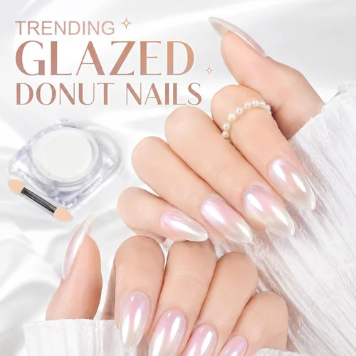 Miniatura 2 de Polvo de uñas de cromo perla para uñas de gel, polvo de uñas con efecto espejo Aurora blanco, pigmento nacarado iridiscente para arte de uñas