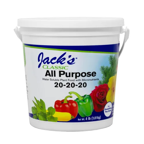 Jack's Classic 20-20-20 Fertilizante soluble en agua multiusos con micronutrientes para proporcionar crecimiento general en todas las plantas, 4