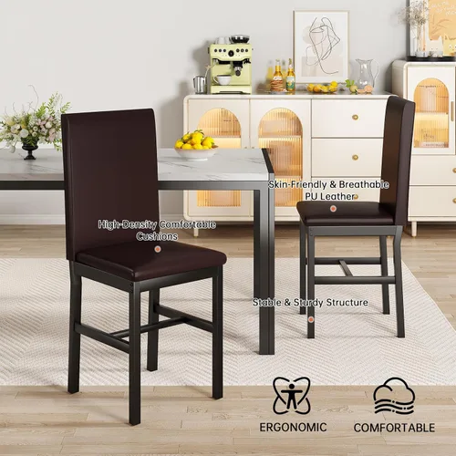 Miniatura 7 de Recaceik juego de mesa de comedor para 4, mesa de cocina y sillas, mesa de comedor de mármol sintético con 4 juegos de cuero PU para comedor