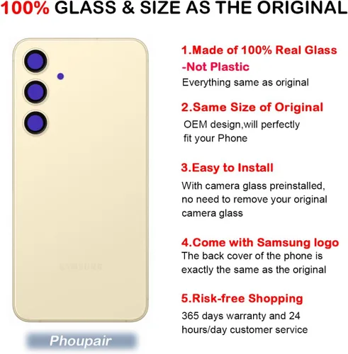 Miniatura 3 de Reemplazo de cristal trasero para Samsung Galaxy S24 con kit de herramientas de reparación profesional (Amber Yellow)