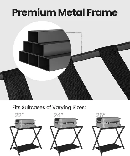 Miniatura 7 de Hzuaneri Portaequipajes, soporte plegable para maleta para invitados, plegable, portaequipajes con estante, marco de acero con correas de nailon
