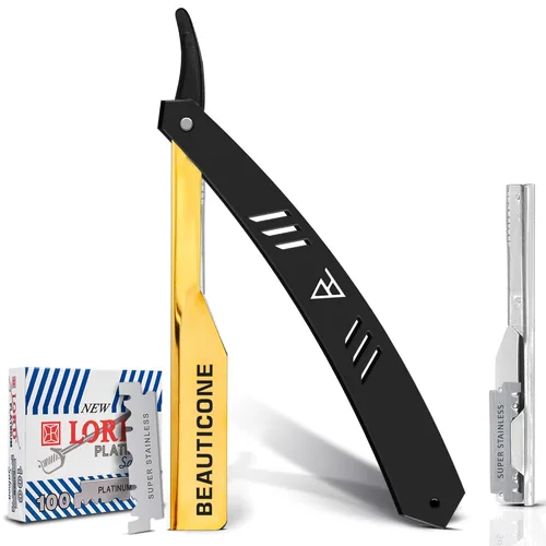 Beauticone Navajas rectas para hombres, navaja de borde recto, 100 cuchillas de un solo filo, acero inoxidable, navaja de barbero para el afeitado