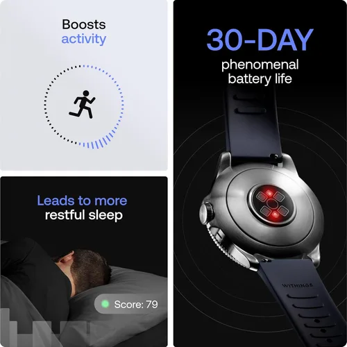 Miniatura 6 de WITHINGS Scanwatch Nova - Reloj inteligente híbrido de salud cardíaca para hombres y mujeres, SPO2, monitoreo de temperatura, sueño, salud Azul