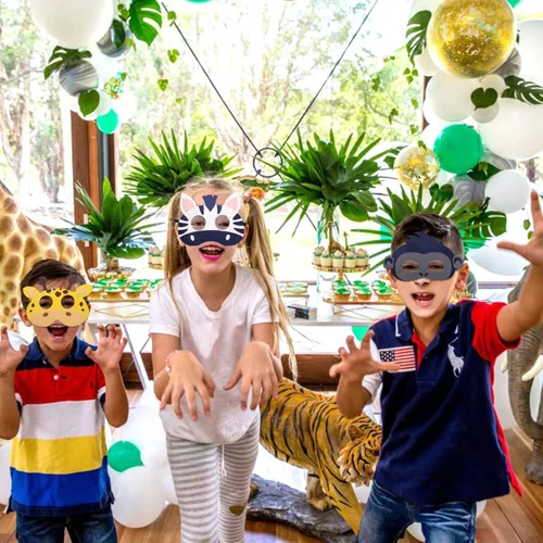 Miniatura 5 de CiyvoLyeen Party Animals Felt Masks Jungle Farm Forest Animals Theme Birthday Party Favors Party Supplies for Boys or Girls Animales salvajes - 12