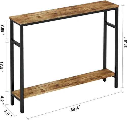 Miniatura 3 de Timberer Mesa consola estrecha, mesa de sofá de 39.4 pulgadas con estante ajustable, mesa larga delgada de 2 niveles para pasillo, entrada, sala