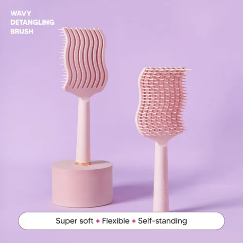 Miniatura 2 de Cepillo desenredante ondulado (cerdas suaves), peine desenredante con cerdas flexibles, elimina nudos y enredos, masaje del cuero cabelludo, cabello