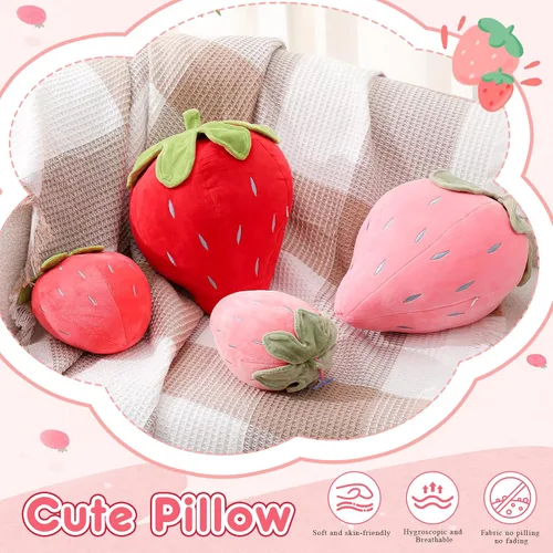 Miniatura 6 de Juexica 2 piezas de almohada de fresa de 15.7 pulgadas 9.8 pulgadas, almohada de felpa de fruta, suave decoración de dormitorio de fresa kawaii